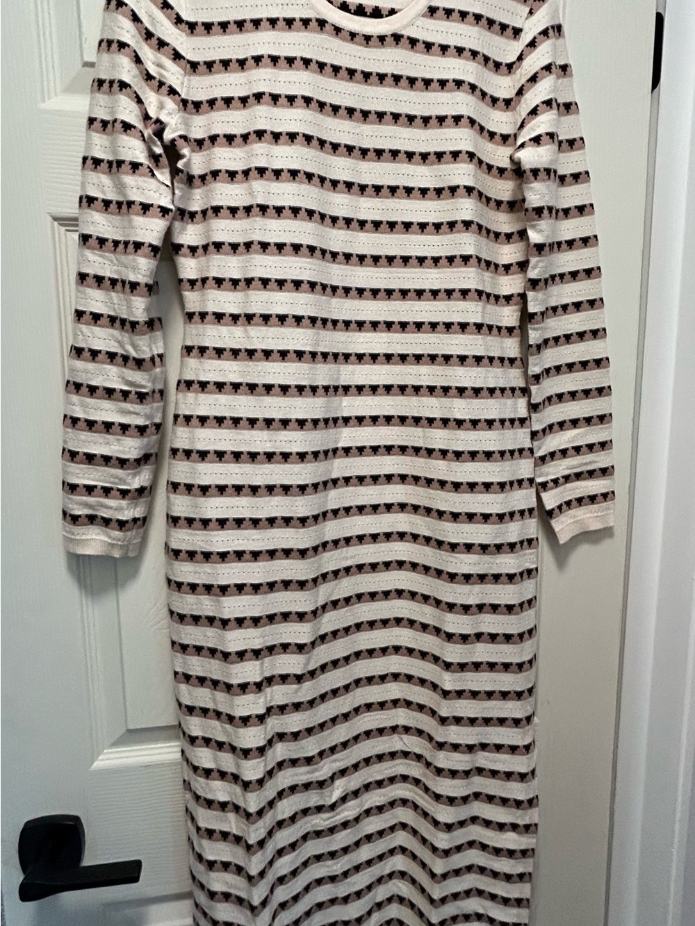 Maternity Long Sleeve Striped Maxi Dress in Cream & Black - Picture 2 of 5